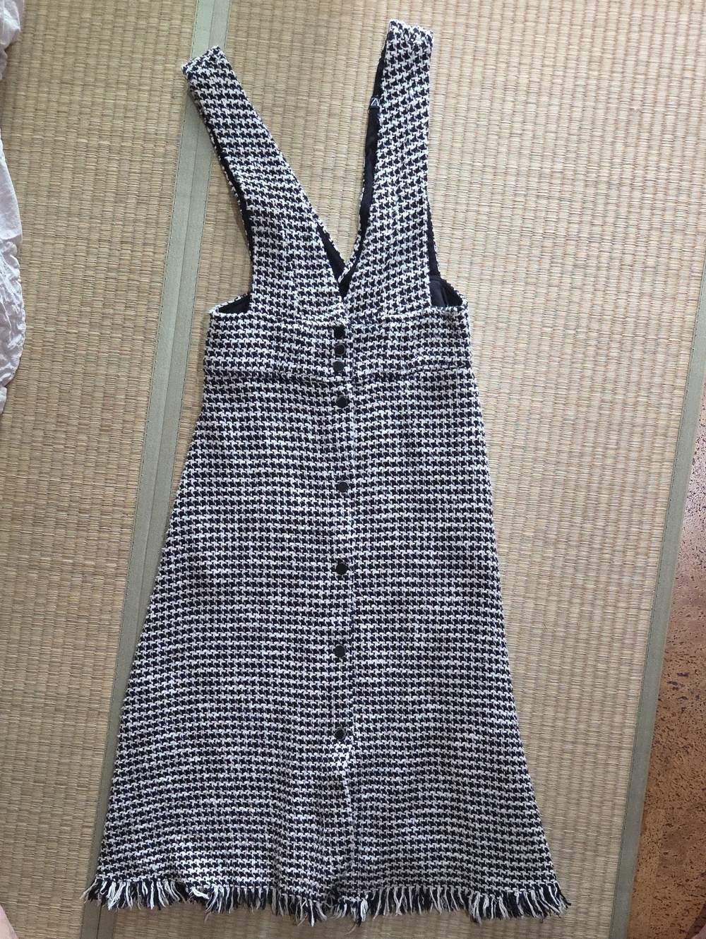 Zara Black & White Houndstooth Midi Pinafore Dress